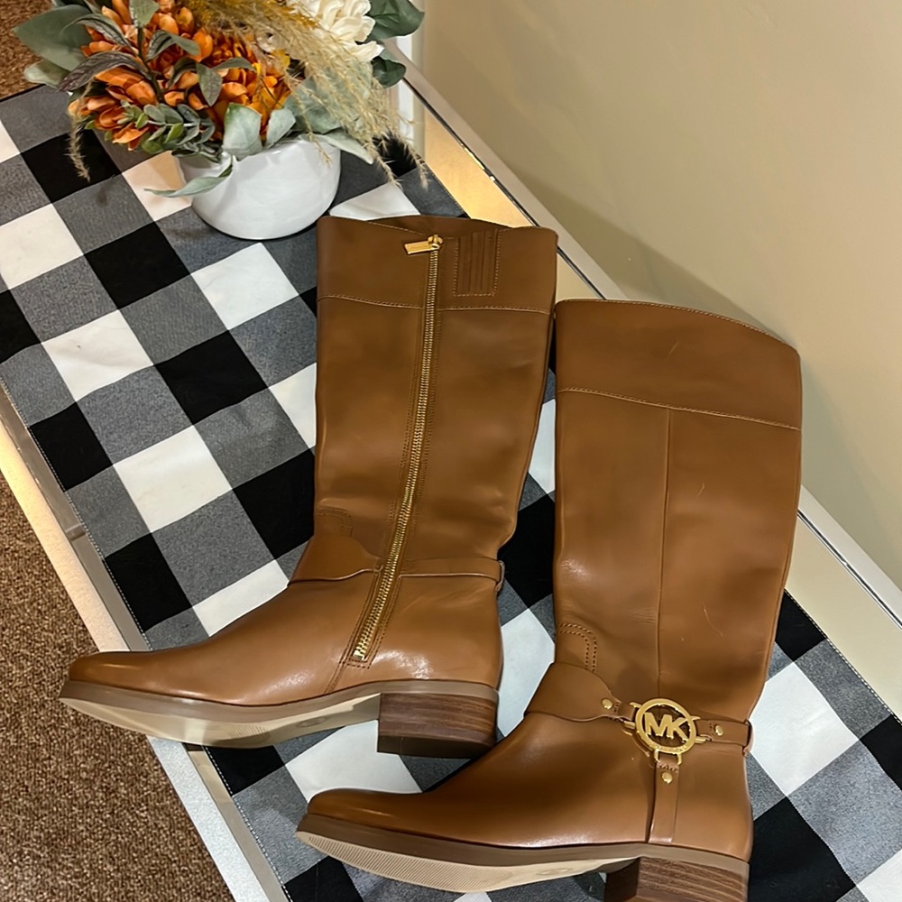 Michael Kors Brown Leather Mid-Calf Heeled Boots